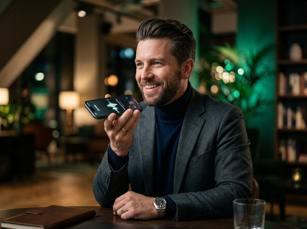 Professional using VoiceScripto voice dictation on mobile phone